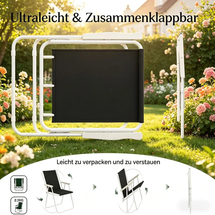 Leichter Outdoor Stuhl,Gartenstuhl,Klappstuhl Camping (nur mit Stuhl)--Schwarz--58x53x76cm--YOUDENOVA – Bild 3