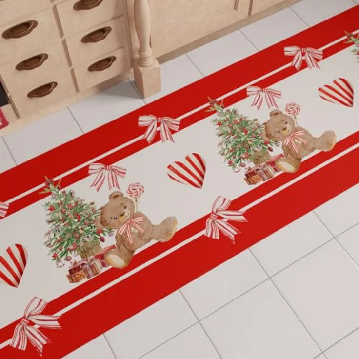 PETTI Artigiani Italiani - Weihnachts-Küchenläufer, Rutschfester und waschbarer Weihnachts-Küchenteppich, Weihnachtsteppich 52x100 cm Roter Bär, Made in Italy – Bild 1