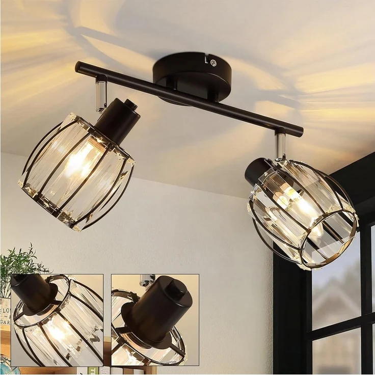 Nettlife Deckenstrahler Kristall Vintage Industrial Deckenspot Schwarz E14 350° schwenkbar, LED wechselbar, Retro Strahler Industrial Flurlampe für Flur Hotel – Bild 5