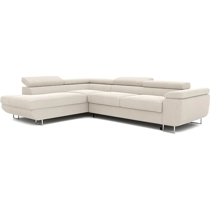 Idohome Ecksofa mit Schlaffunktion und Bettkasten Ausführung links, Beige, 274x203 cm