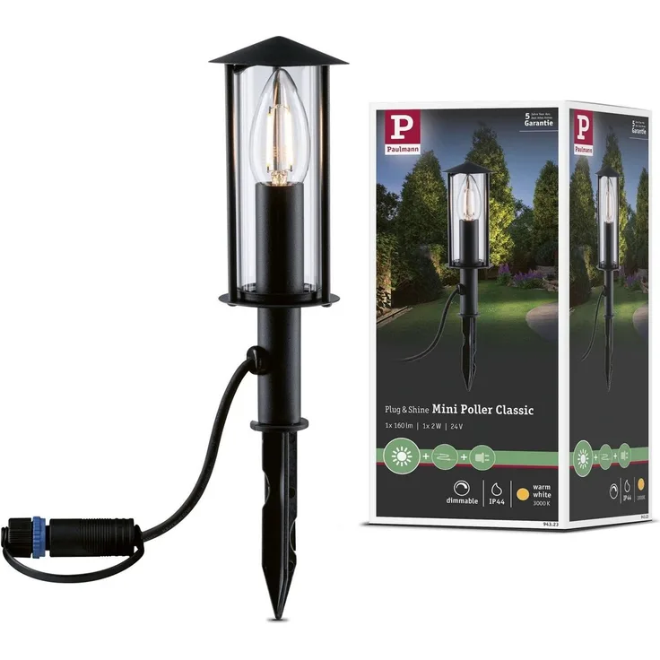 Paulmann No. 94323 Plug&Shine Poller Classic Mini IP44 24V Anthrazit E14 22cm