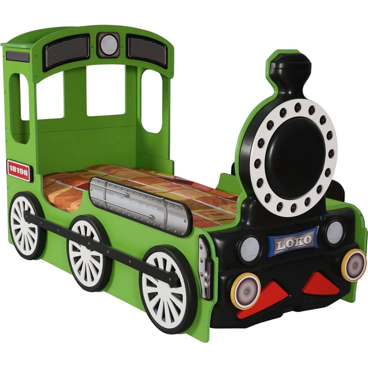Lokomotive Kinderbett mit Matratze 90x190 Grün – Bild 1