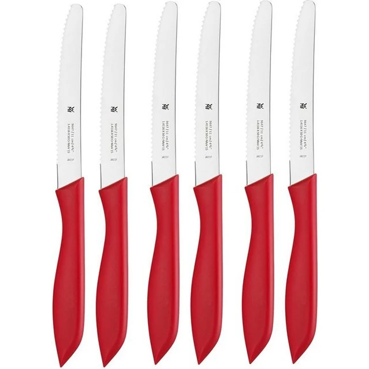 WMF Classic Line Frühstücksmesser Set 6-teilig, 23 cm, Brötchenmesser Wellenschliff, Brotzeitmesser, Spezialklingenstahl, Kunststoffgriff, rot – Bild 4