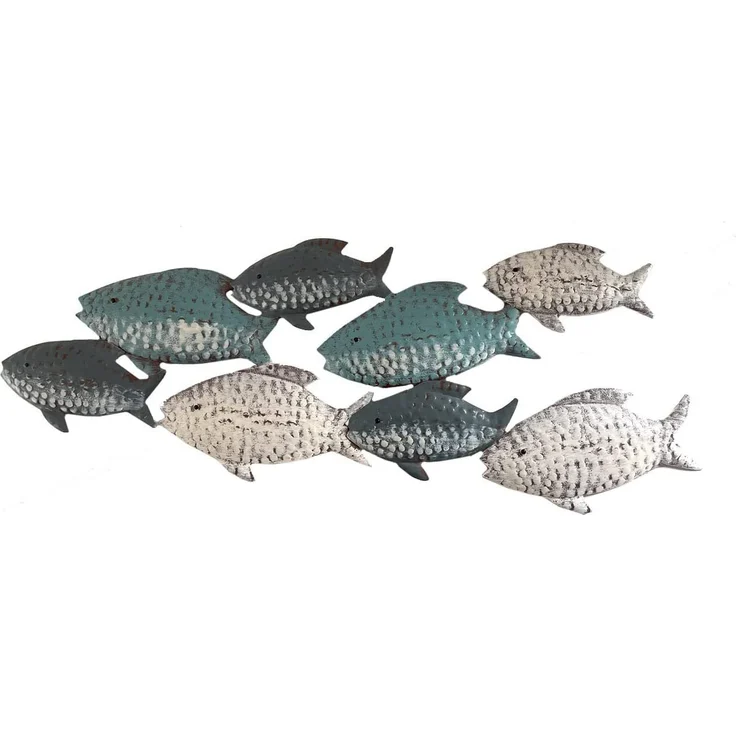 LB H&F Lilienburg Wanddekoobjekt Wanddeko Wandobjekekt Bad Badezimmer Fische Metall Fisch (tierfigur schwarm schwarmfisch familie maritimes Design deko-wandbild modern eisen wandhänger schlafzimmer vintage blau weiss meer ozean see wandfigur dekofigur,... – Bild 5