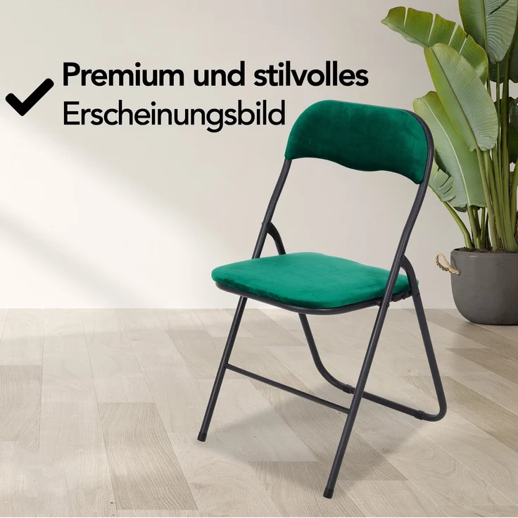 Brixy Klappstühle - 2er Set - Klappstühle - Samt - Esstischstühle - Klappstühle - 43 x 47 x 80 cm - Stühle - Grün – Bild 2