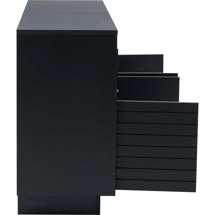 ZUBALIYA Sideboard 130x35x68 cm, mit LED-Beleuchtung, mit Glastüren, aus Spanplatte, Schwarz – Bild 16