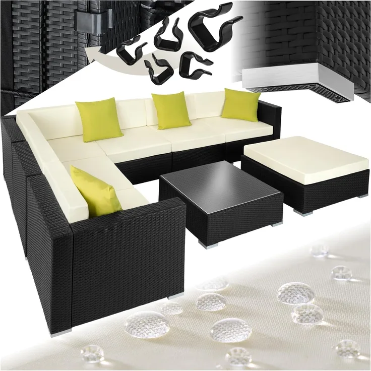 tectake Loungeset Rattan Lounge, (Set, 8-tlg), mit Aluminiumgestell