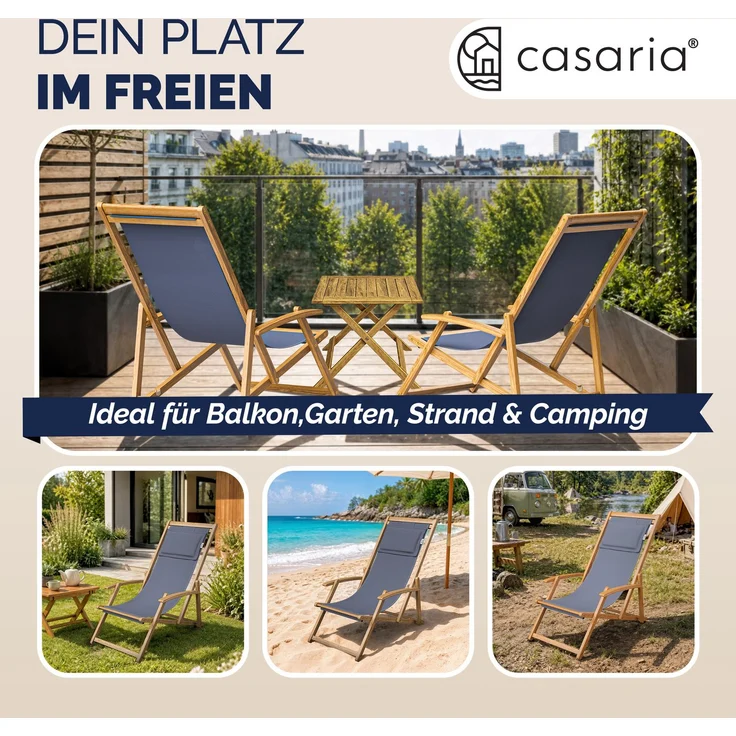 Sonnenliege Gartenstuhl Akazienholz 4 verschiedene Farben – Bild 7