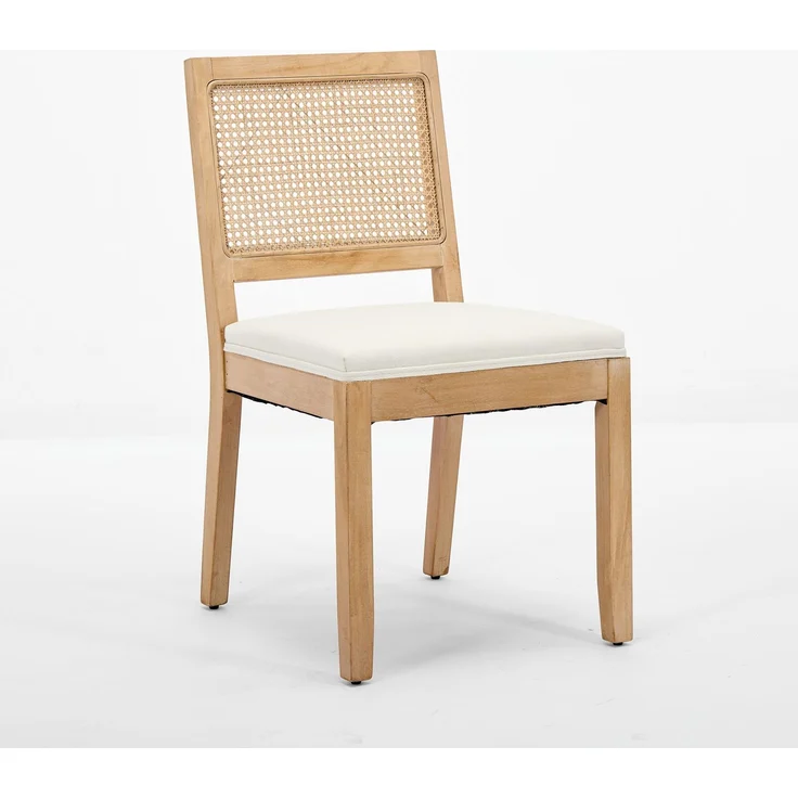 2er-Set Rattan-Esszimmerstühle, Landhausküchenstühle mit Rohrgeflecht-Rückenlehne, Mid-Century-Modern-Stühle mit Naturholzrahmen, weiche Schaumstoff- und S-Federkissen für die Küche, Beige, CA2883BG – Beige – 56 x 48 x 86,5 cm – YOUDENOVA – Bild 3