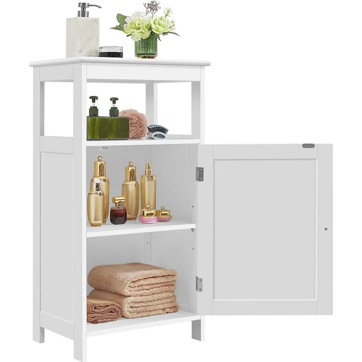 Yaheetech 4-stufiger Badezimmerschrank Bodenschrank mit Einzeltür & Verstellbarem Einlegeboden Standschrank fürs Badezimmer/Wohnzimmer/Küche/Flur/Kleine Räume Weiß