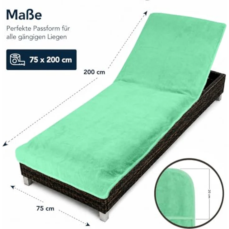 Brandsseller Schonbezug für Gartenliege, Strandliegenauflage, Frottee Schonbezug, 100% Baumwolle - ca. 75x200 cm - Mint/Grün – Bild 3