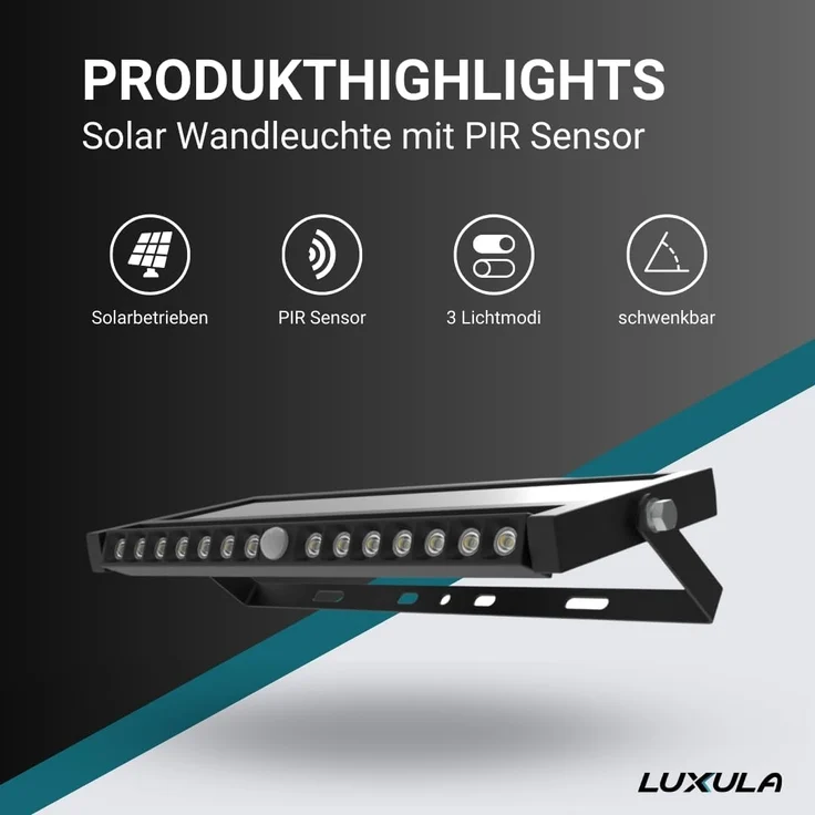 LUXULA Solar LED-Wandleuchte, 10 W, 1000 lm, PIR-Sensor, schwenkbar – Bild 2