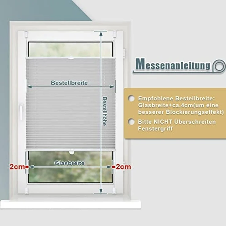 Plissee ohne Bohren Klemmfix 35x200 cm(BxH) Hellgrau Jalousie Sonnenschutz Easyfix Faltrollo Lichtdurchlässig Rollo für Fenster & Tür – Bild 5