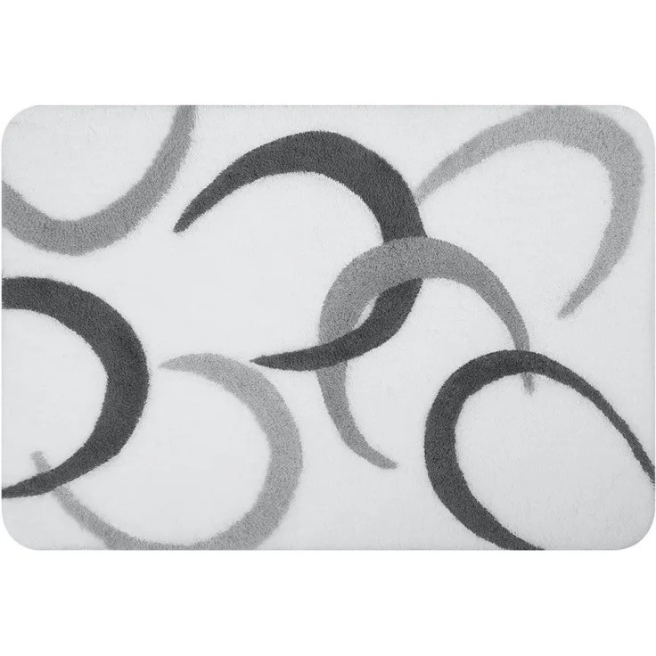 Spirella Badteppich Badematte Duschvorleger Acryl Hochflor | flauschig | rutschhemmend | geeignet für Fußbodenheizung | 55x65 cm | Weiß Grau