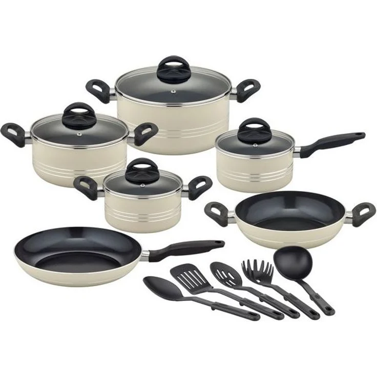 GSW Topf-Set Milano, inkl. 5-teiliges Küchenhelfer-Set, Aluminium, Kunststoff (Set, 15-tlg, je 1 Kochtopf 16/20/24cm, 1 Stielkasserolle 16cm, je 1 Pfanne 24/28cm), Kochtopf-Set mit Antihaft-Versiegelung, Induktion – Bild 4