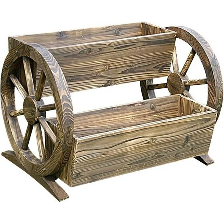 HTI-Line Blumenkasten Blumenkasten Sommerset (Stück, 1 St, 1 Blumenkasten mit 2 Pflanzschalen), Pflanzkübel rustikal mit Wagenrad – Bild 1