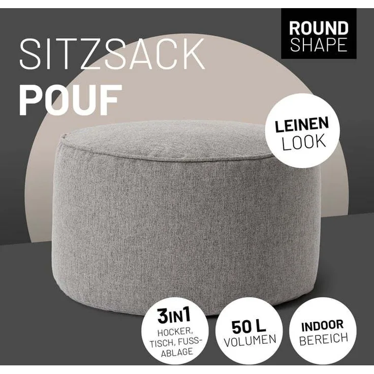 Lumaland 'Comfort Line' Sitzsack-Hocker, Indoor, Polyester hellgrau, 45 x 45 x 25 cm, 50 l