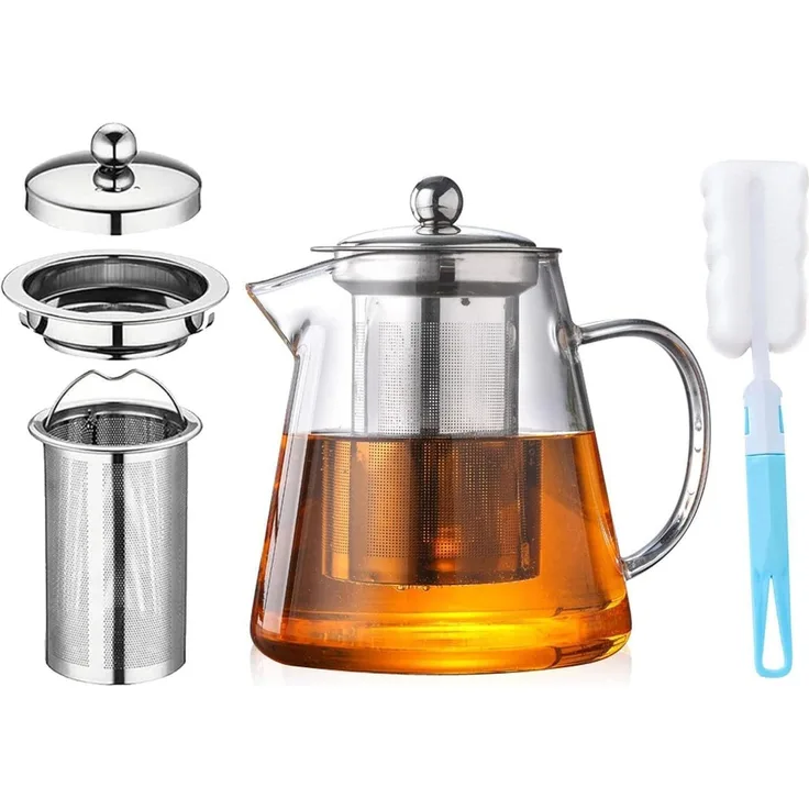 Teekanne Borosilikatglas Teesieb Transparent Runden 1300ML Neu