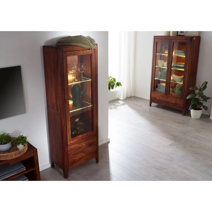 Vitrine Sheesham 60x40x178 walnuss geölt BROOKLYN #26 – Bild 2