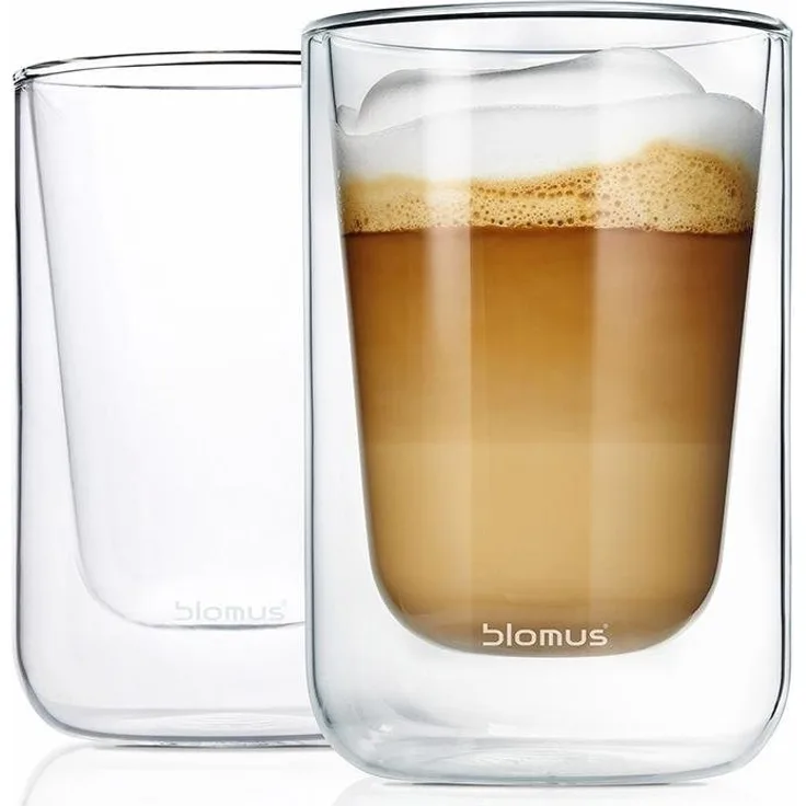Blomus Nero Cappuccinogläser-Set, 2-tlg, Thermo-Cappuccinogläser, Cappuccinobecher, Glas, Becher, 250 ml, 63654