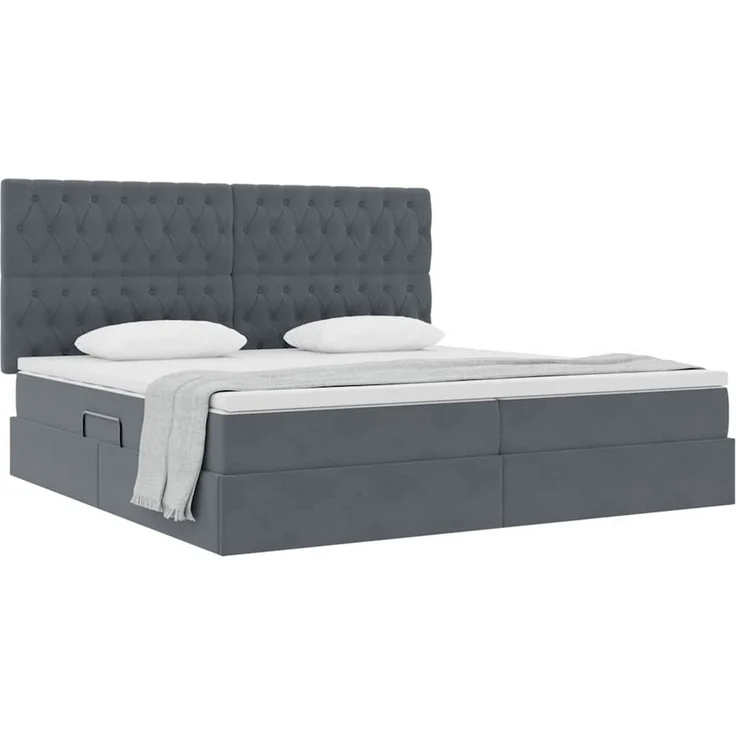 vidaXL Aufbewahrungsbett mit Matratze Dunkelgrau 200 x 200 cm Samt 3372112 – Bild 3