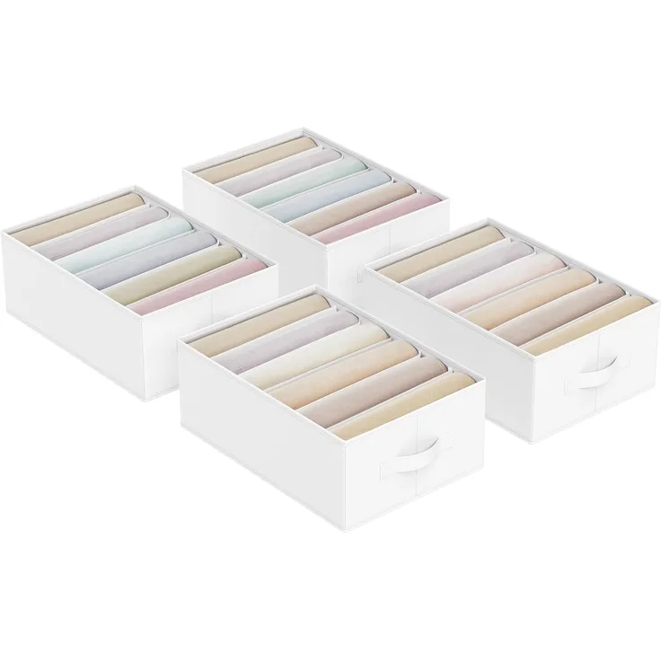 SONGMICS Kleiderschrank-Organizer 4er Set, Aufbewahrungsbox 6 Fächer, Schubladen-Ordnungssystem, Ordnungsboxen faltbar, 42 x 30 x 17 cm, für Hosen, Kleidung, wolkenweiß RUSDE009W04
