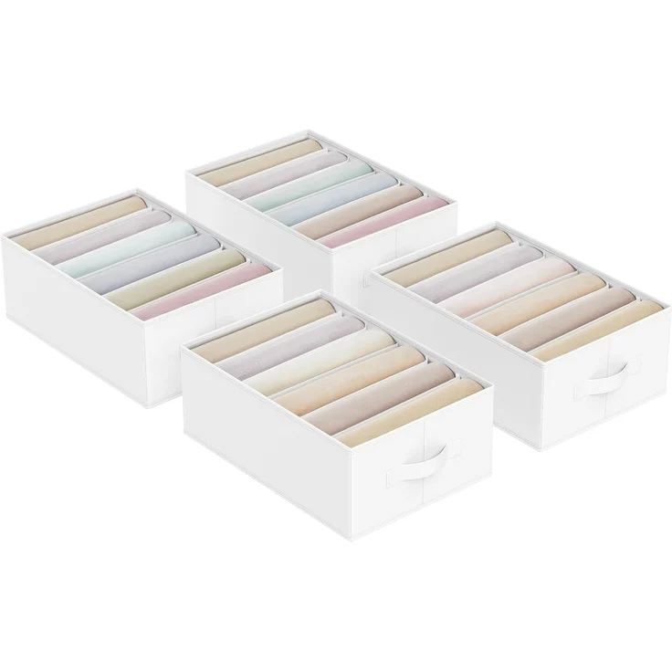 SONGMICS Kleiderschrank-Organizer 4er Set, Aufbewahrungsbox 6 Fächer, Schubladen-Ordnungssystem, Ordnungsboxen faltbar, 42 x 30 x 17 cm, für Hosen, Kleidung, wolkenweiß RUSDE009W04 – Bild 1