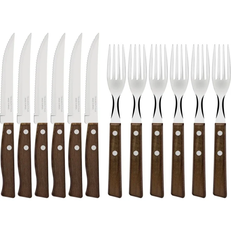 Tramontina Steakbesteck TRADICIONAL Steak-/Pizzabesteck - Holzgriff (12-tlg), 6 Personen, Edelstahl, 12-teiliges Set, rostfreier Edelstahl, Holzgriff – Bild 5