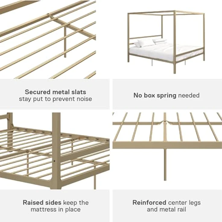 DHP Furniture Modern Canopy Gold Metal Bed Superking – Bild 6