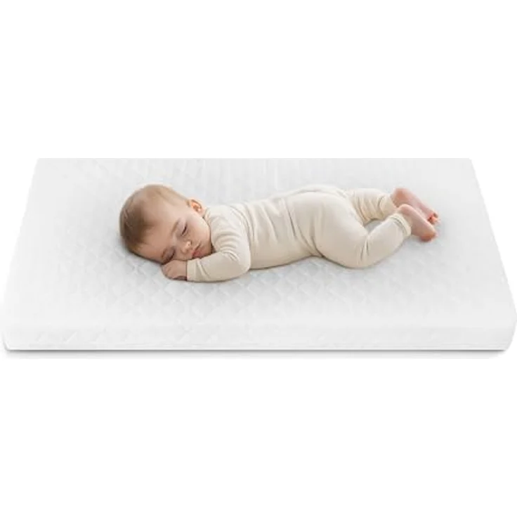 Weiß Babybett Gitterbett mit Schublade 120x60 + Schaumstoffmatratze + Sicherheitsgitter aus Holz + Schutzhülle – Bild 8
