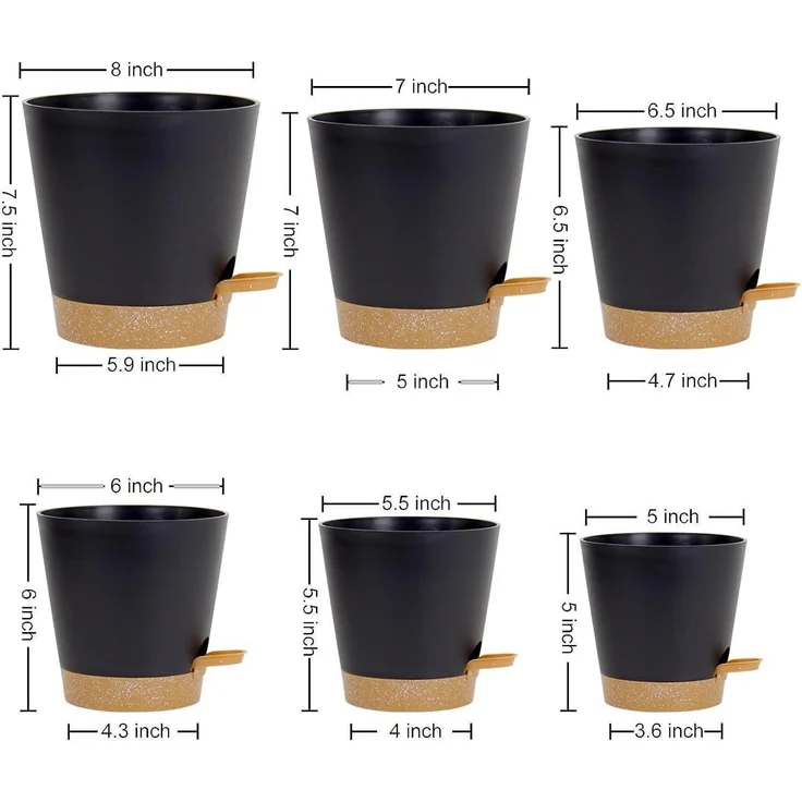 6er Set Selbstbewässernde Blumentöpfe 12.7-20.3cm Schwarz – Bild 2