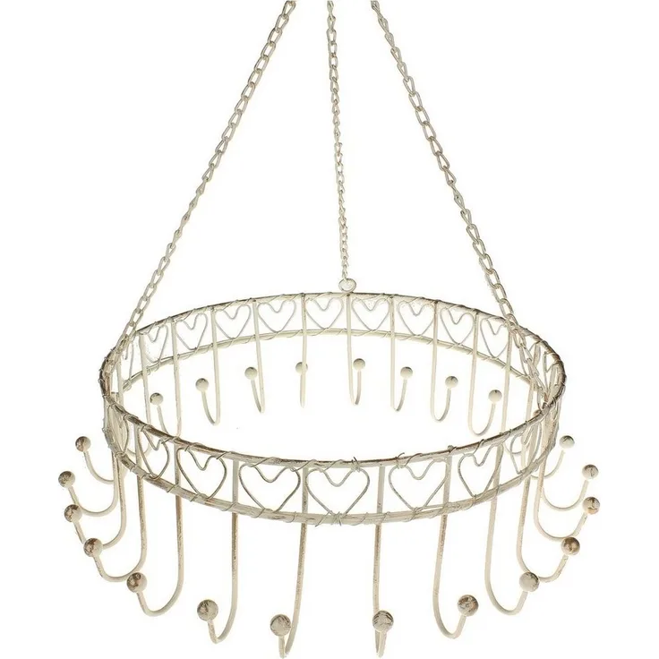 Macosa Home Hängedekoration Pfannenhänger Wurstkrone Deckenkrone Hängekrone Deko Küche Kräuter, Kräuterkrone Weiß rund Metall Landhausstil 24 Haken Küchenkrone