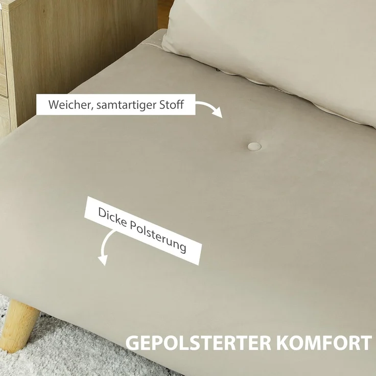 HOMCOM Schlafsofa Schlafsessel, Klappsessel mit Bettfunktion, Klappbarer Relaxsessel in Samtoptik 1 Teile, bis 250 kg belastbar, für Wohnzimmer, Beige – Bild 6