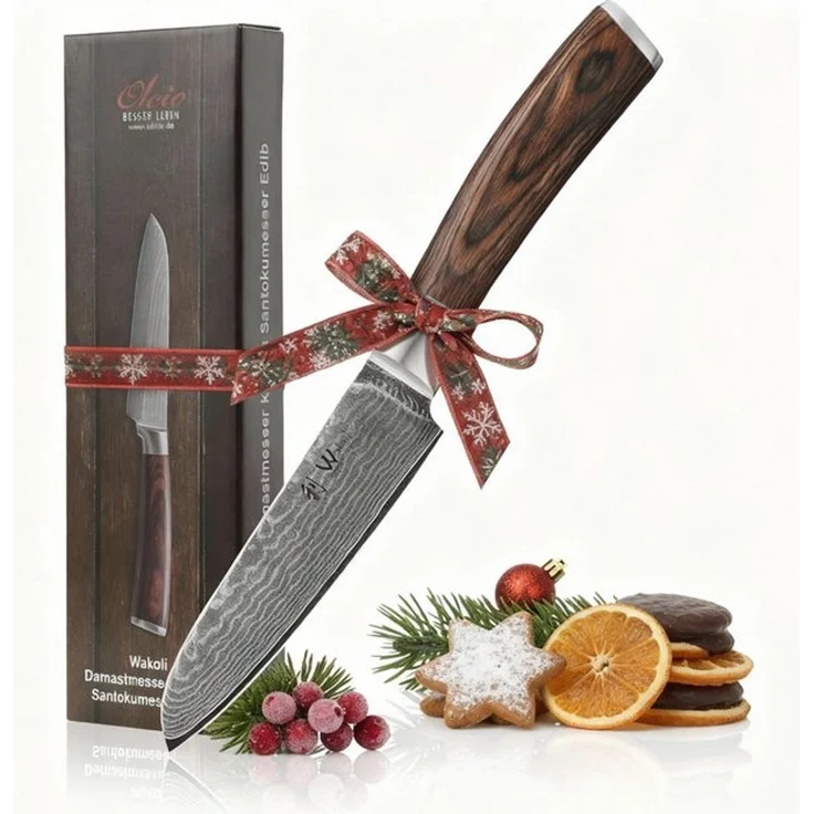 Wakoli Santokumesser EDIB Damast Kleines Santoku I Küchenmesser Kochmesser I12cm Klinge, VG10 Kern, 67 Lagen Damaststahl, Pakkaholzgriff, inkl. Geschenkbox – Bild 4