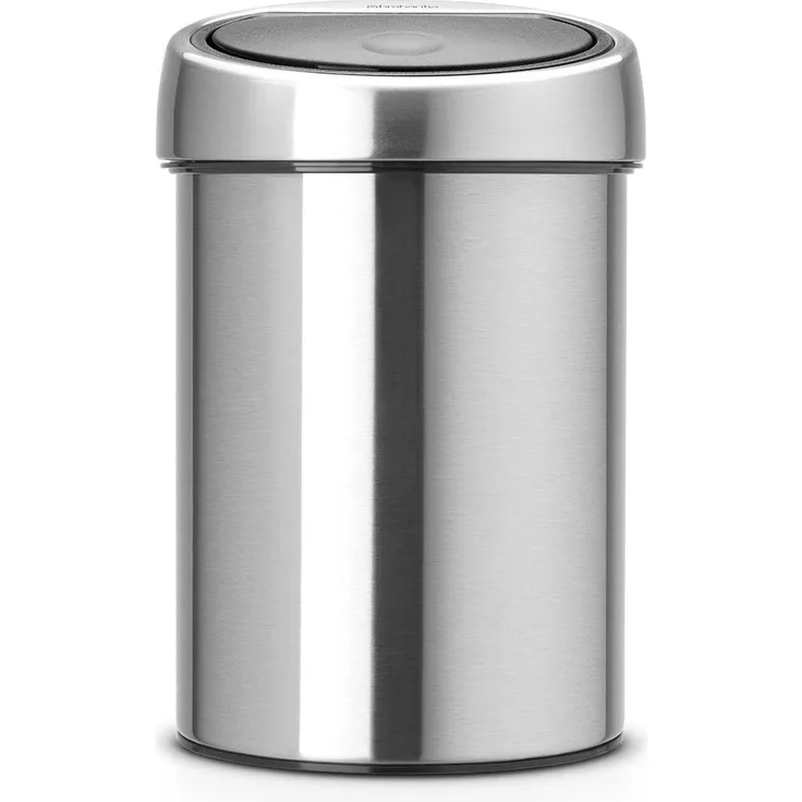 Brabantia Touch Bin, Mülleimer, Abfalleimer, Papierkorb mit Wandhalterung, Matt Edelstahl, 3 Liter, 363986