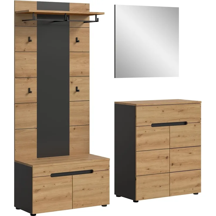 Garderoben-Set >Canu< in Basalt Grau / Artisan - 175x190x37cm (BxHxT)