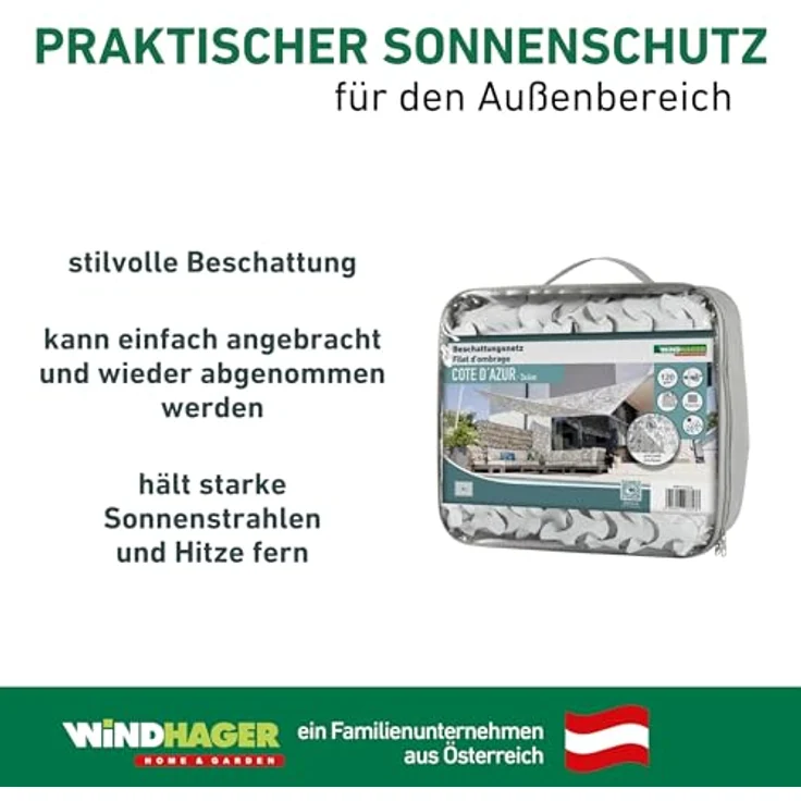 Windhager Beschattungsnetz COTE D´Azur - 3x4 Meter - Weiß/Grau - Sonnensegel, Sonnenschutz, Schattennetz, Schattierungsnetz - Terassenüberdachung - geeignet für Terasse, Balkon und Garten – Bild 6