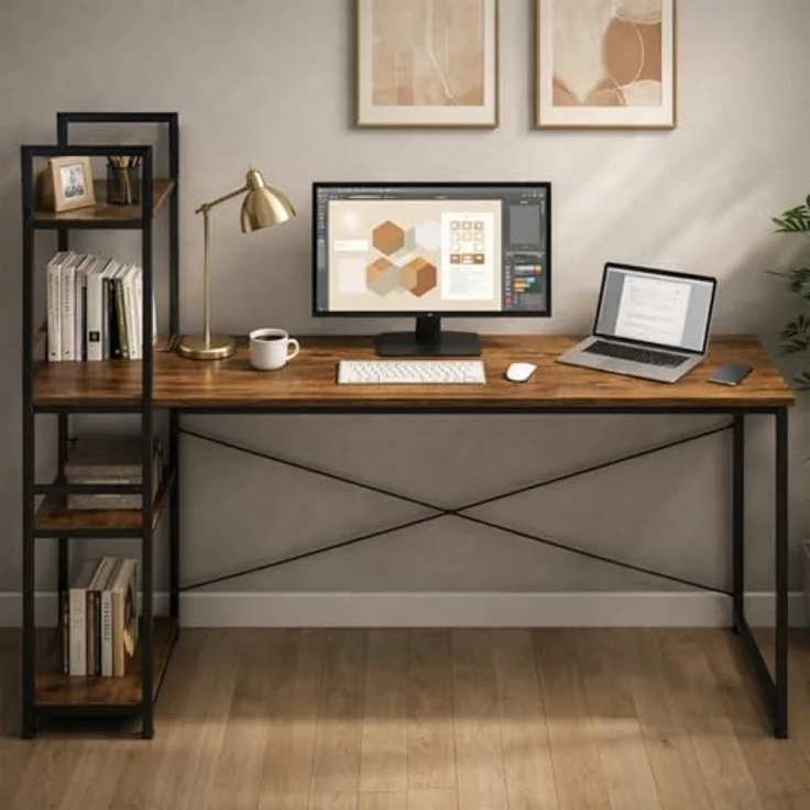 DUMOS Schreibtisch Computertisch Bürotisch mit Kopfhörer Halter und Aufbewahrungstasche Kleiner Schreibtisch Arbeitszimmer Holz PC Tisch Officetisch für Home Office – Bild 3