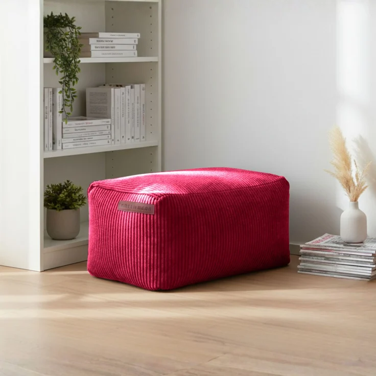 Green Bean® Indoor Sitzhocker Pouf 70x33x28cm EPS-Perlen Füllung & Cordstoff Kuschelig Weich Waschbar - Drinnen Bodenkissen Liegekissen Sitzkissen Sitzhocker Relax-Sessel Kinder Erwachsene Stoff Rot – Bild 3