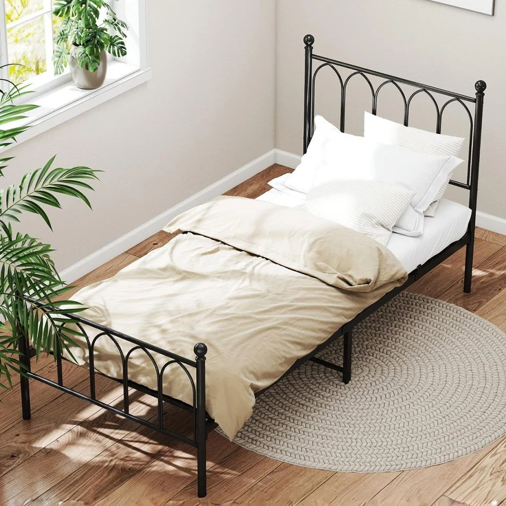Einzelbett aus Metall mit Lattenrost, 27 cm Stauraum, 90x200 cm, Schwarz – Bild 4
