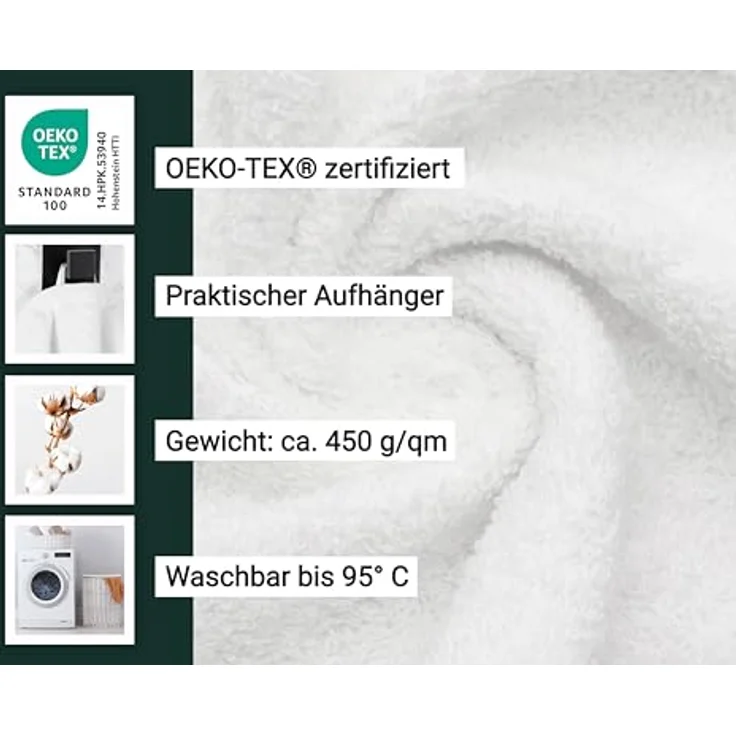 Zollner Duschtücher, 70x140 cm, Weiß, 100% Baumwolle, Oeko-Tex® Standard 100, 450 g/m², waschbar bis 95 °C – Bild 3