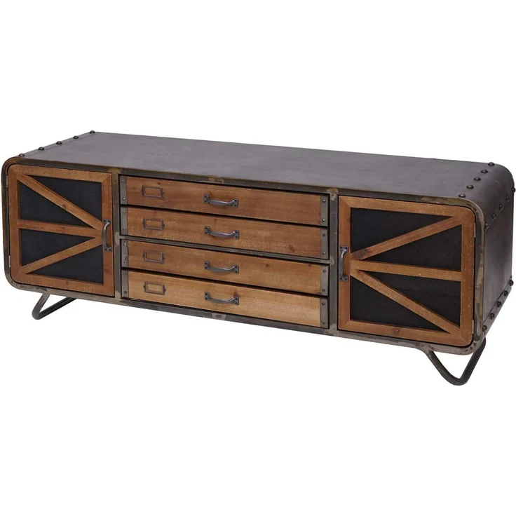 Wohnzimmer-Set HWC-F91, TV-Rack Kommode Highboard Hochschrank, Industrial Tanne Holz Metall, braun-schwarz – Bild 5