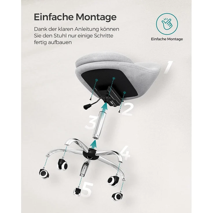 SONGMICS Homeoffice Stuhl, Drehstuhl, Schreibtischstuhl, Schaumstoffpolsterung, höhenverstellbar, für Arbeitszimmer, Schlafzimmer, grau OBG020G01 – Bild 4