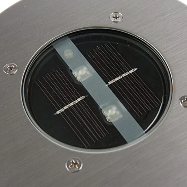 Solar LED Bodeneinbaustrahler CARLO für Außen, Edelstahl rund Ø14cm IP67 – Bild 5