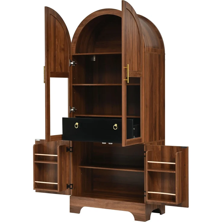 Vitrine 76 x 40 x 180 cm aus MDF und Spanplatte, mit Bogenfront, Glas und LED-Beleuchtung – Bild 6