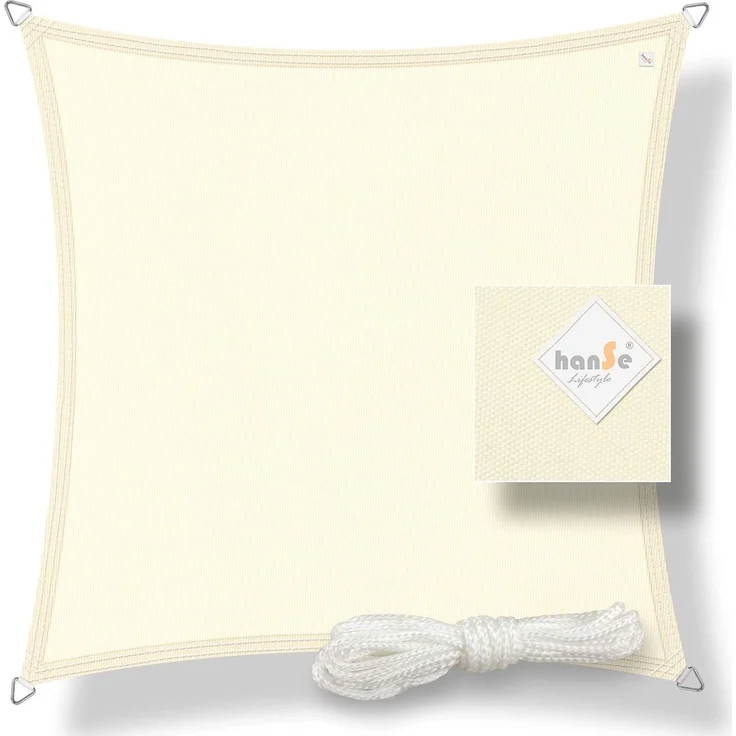 hanSe Sonnensegel Schattensegel UV-Schutz 2x2m Quadrat Creme wasserabweisend – Bild 8