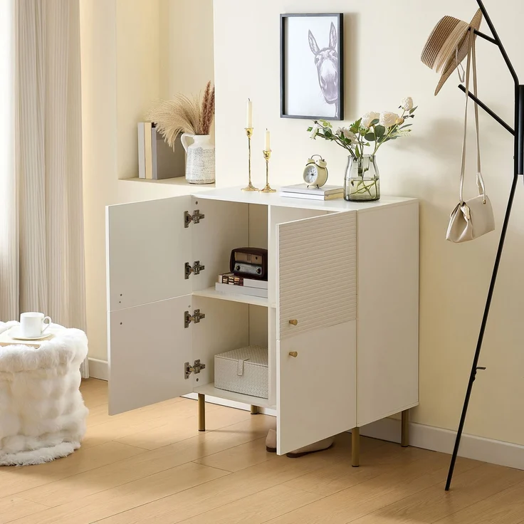 Sideboard Weiß MDF 80 x 36 x 90 cm, modern, Metallbeine, Aufbewahrungsschrank Wohnzimmer Schlafzimmer Flur – Bild 2