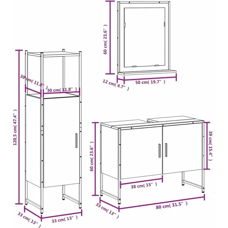 vidaXL 3-tlg. Badmöbel-Set Räuchereiche Holzwerkstoff 3214351 – Bild 3