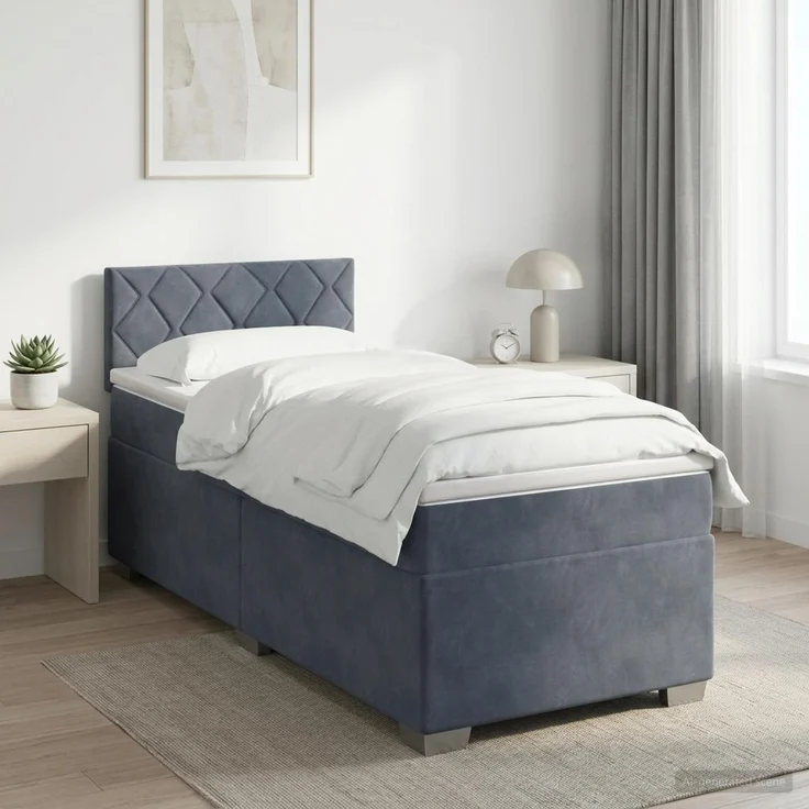 vidaXL Boxspringbett mit Matratze Dunkelgrau 90 x 200 cm Samt 3450645 – Bild 1