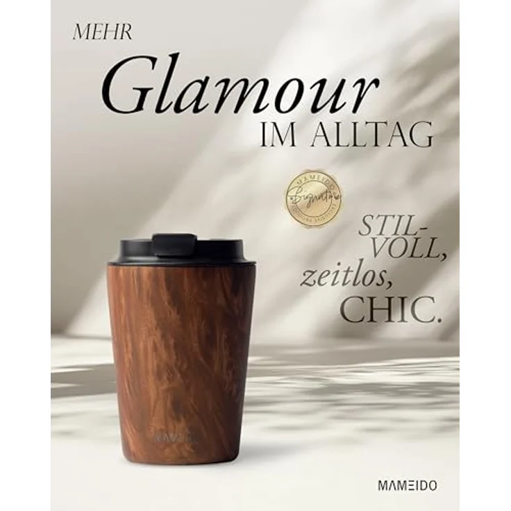 MAMEIDO Thermobecher Oak Wood 350ml - doppelwandig isoliert, auslaufsicher - warmhaltender Coffee to go Becher – Bild 2